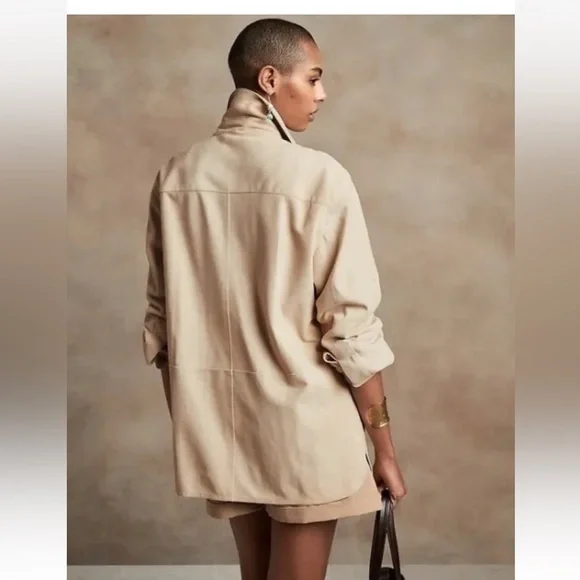 New-banana republic-S-tan(stone)-heritage suede shirt/jacket(Shacket) luxurious - Picture 3 of 16